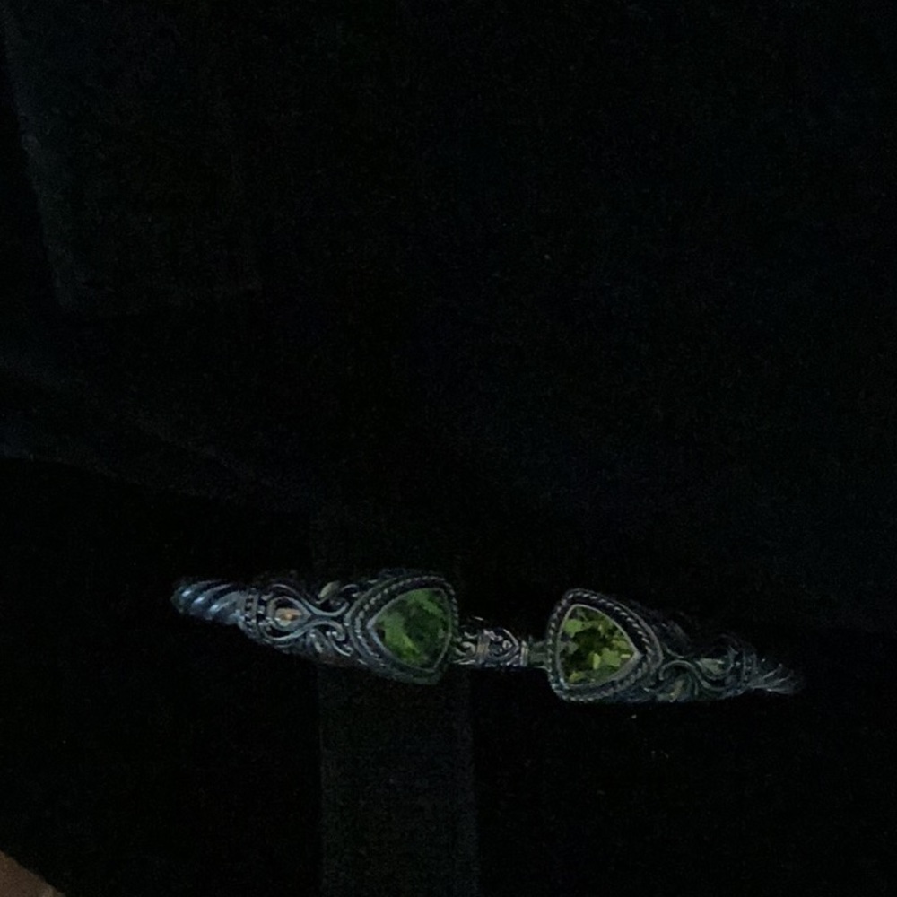 Artisan crafted cuff bracelet with genuine peridot gemstones